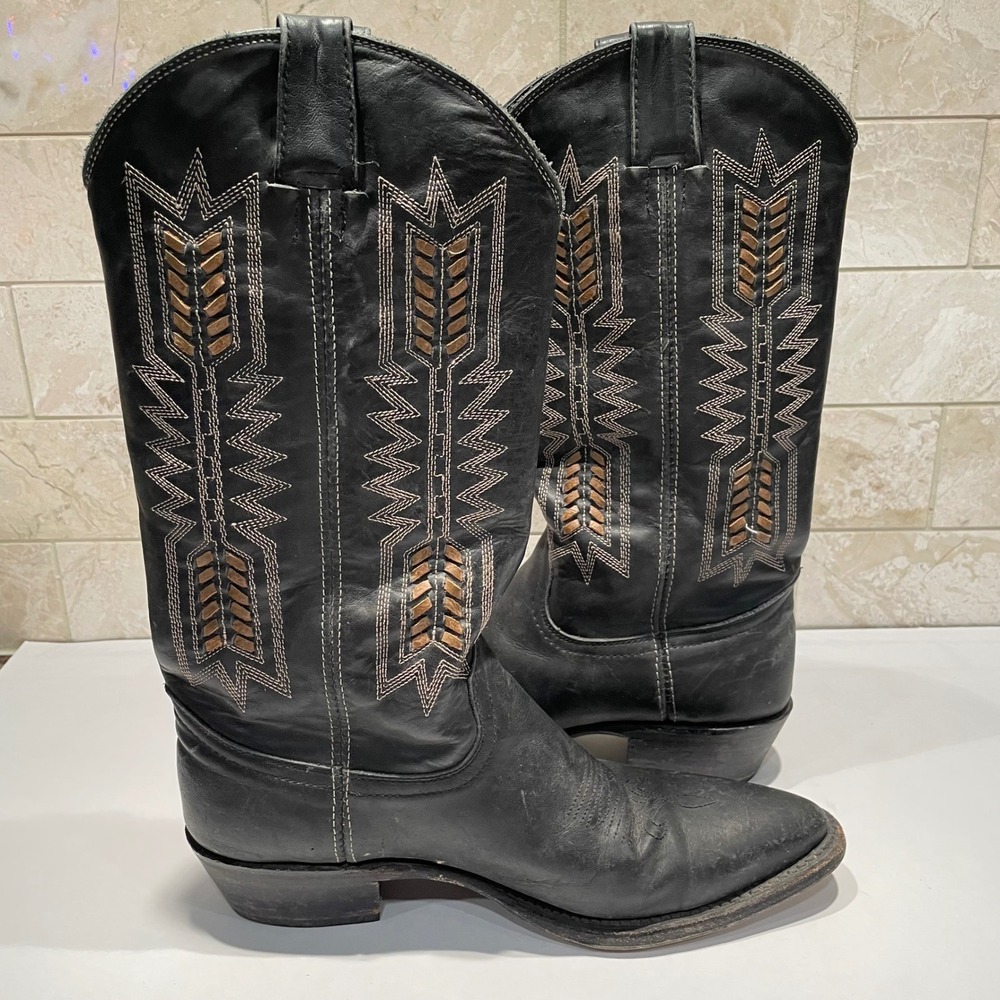 Farylrobin Free People Black Leather Cowboy‎ Boots Women's Size 8 Western